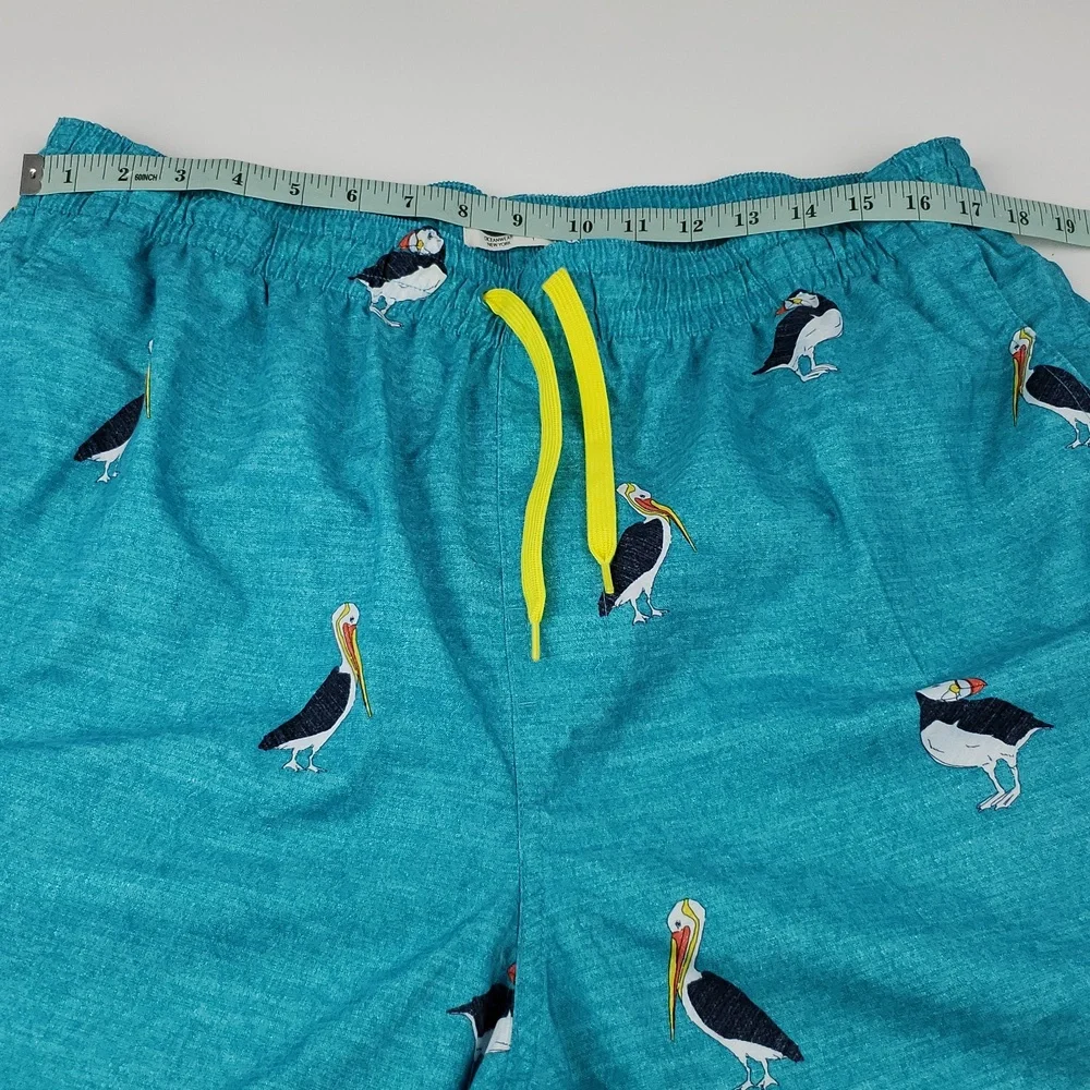 AD HOC Lined Swim Trunks Size XL in Blue-Bird Themed Side Pockets Drawstring